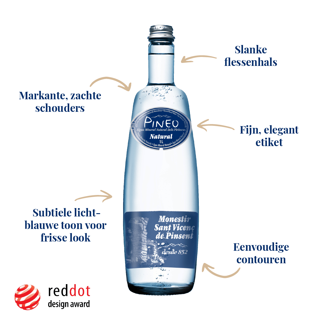 Pineo heeft bekroonde designer flessen met eenvoudige contouren, zachte schouders en slanke flessenhalsen.